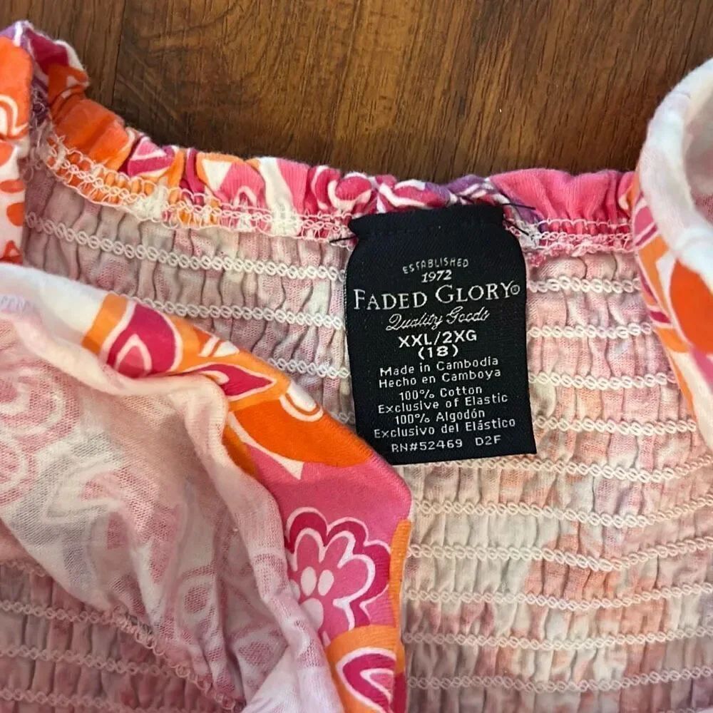 Faded glory pink and orange floral cute cotton dress smoked front size 18 two ex - Picture 3 of 5